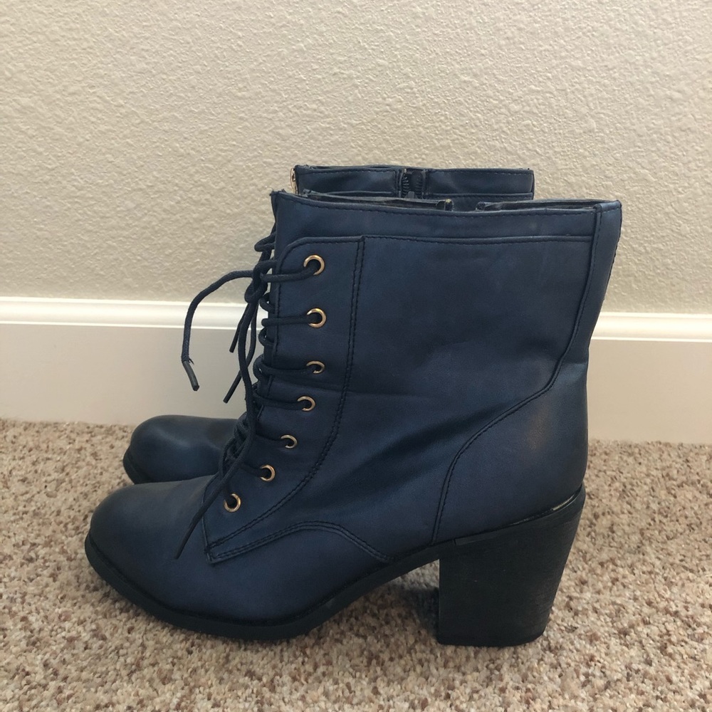 Navy blue lace up boots